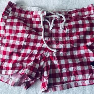 Preowned Abercrombie & Fitch Men’s Swimming Red White Plaid Logo Sz Large